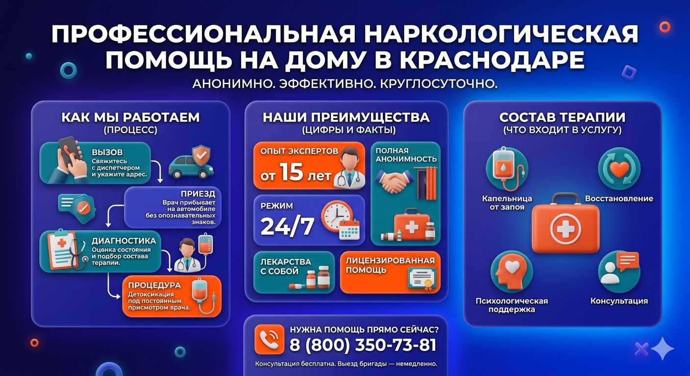 Инфографика о принципах лечения алкоголизма на дому в Панкрушихе: этапы вызова нарколога, преимущества анонимной детоксикации и состав медицинской помощи.